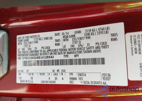 2014 Ford Escape Se z USA, uszkodzony, nr VIN 1FMCU9GX8EUC28543